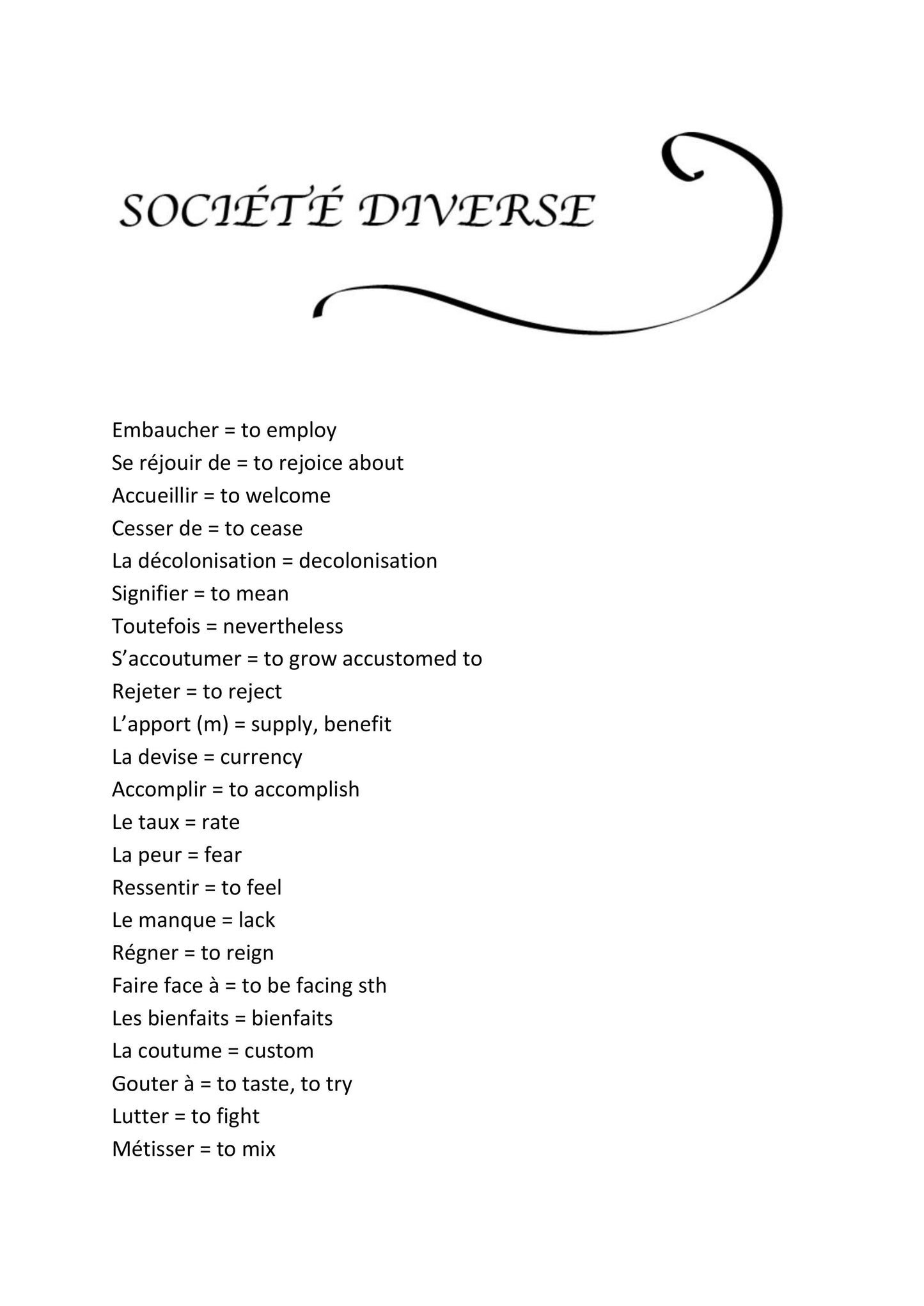 La Société Diverse Listing Vocabulary - Perfect for A level or GCSE French Students